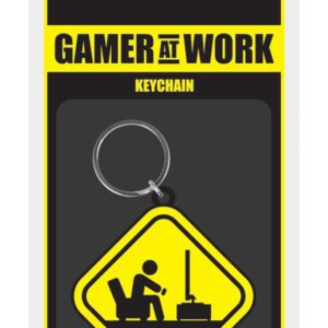Gamer At Work Rubber Keychain Caution Sign 6 cm